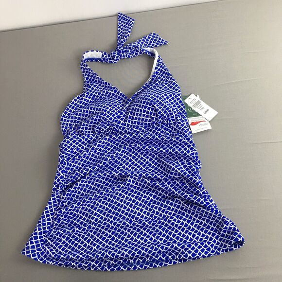 L.L. Bean Other - LL Bean Sunblocking Swimwear Halter Tankini Top Blue Beach White Woman Sz 6 NEW!
